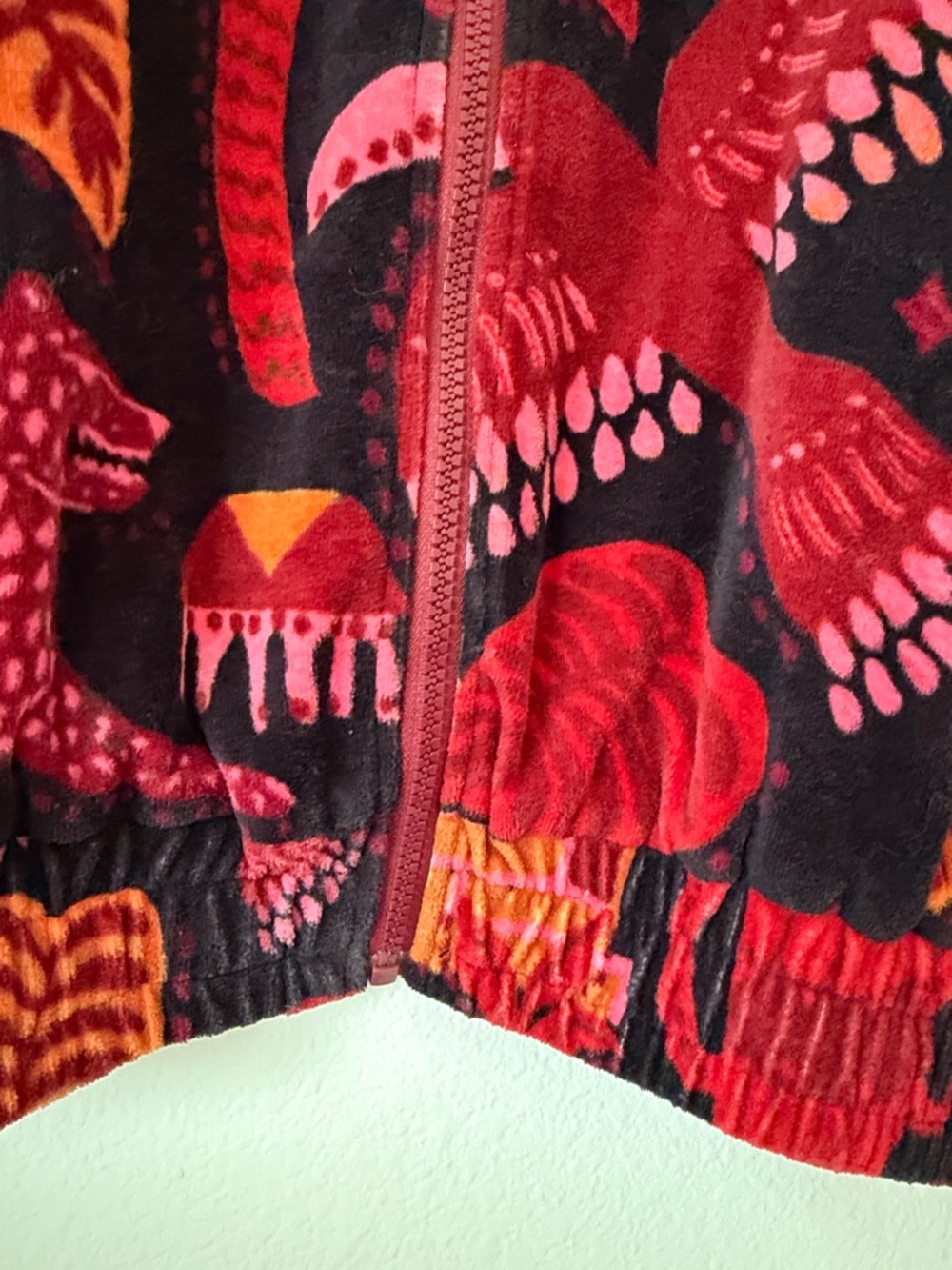 Farm Rio Black Tropical Magic Plush Velvet Bomber Jacket women's size Small - Picture 6 of 16